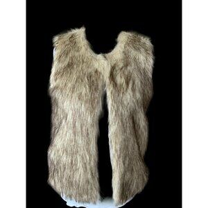 GLAMSIA LADIES SLEEVELESS BROWN HOOK  EYE LINED FAUX FUR VEST EUC M